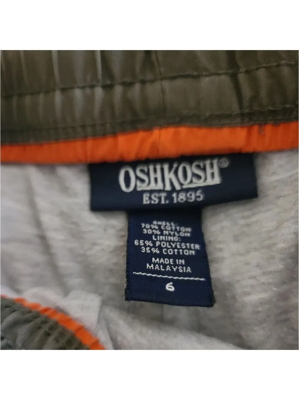 OshKosh Boys Lined Cargo Pants Khaki 6 Water-Resistant Boot Zipper